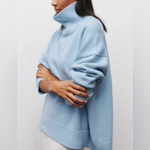 Commense - Cloudless Sky Turtleneck Oversized Sweater - Blue / L - Picture 2 of 6